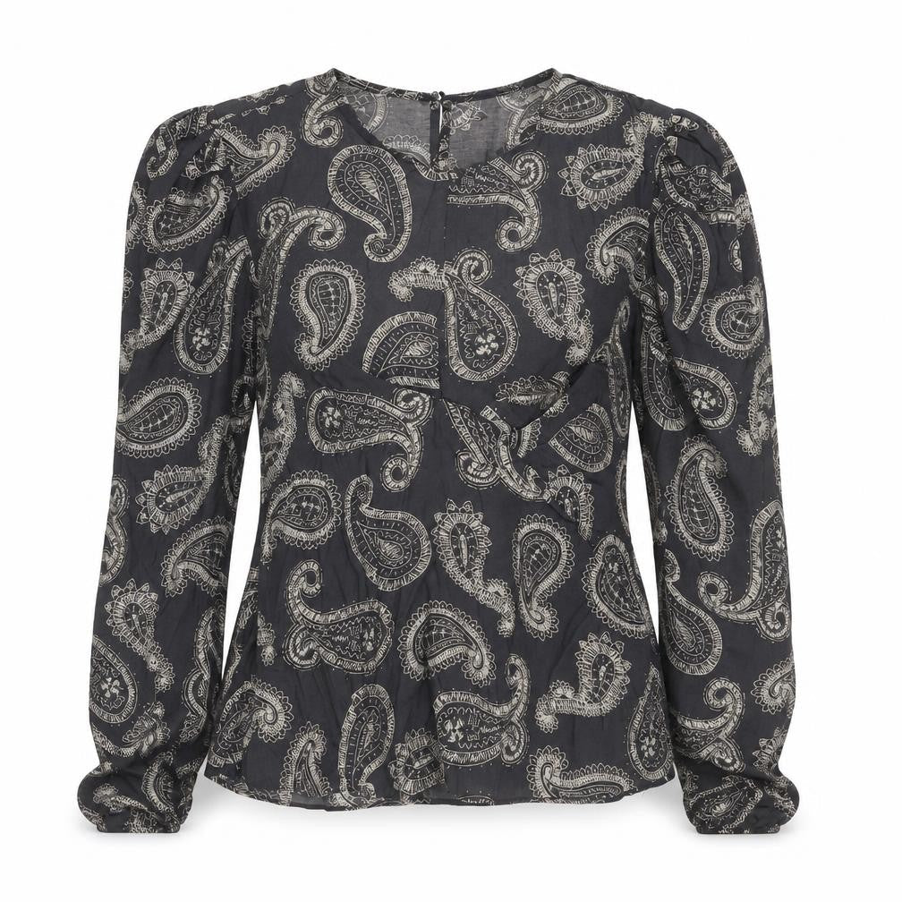 Zara Womens Grey Paisley Modal Basic Blouse Size S Round Neck