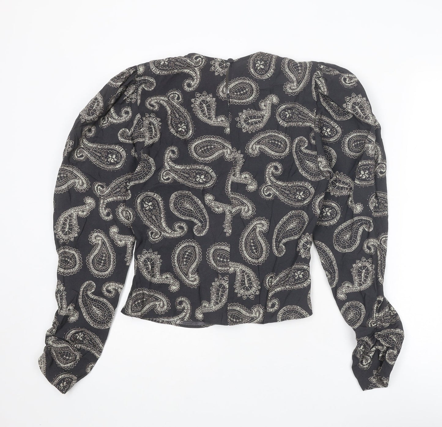 Zara Womens Grey Paisley Modal Basic Blouse Size S Round Neck