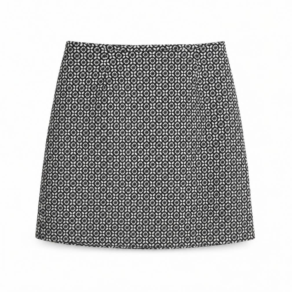 New Look Womens Black Geometric Cotton A-Line Skirt Size 6 Zip
