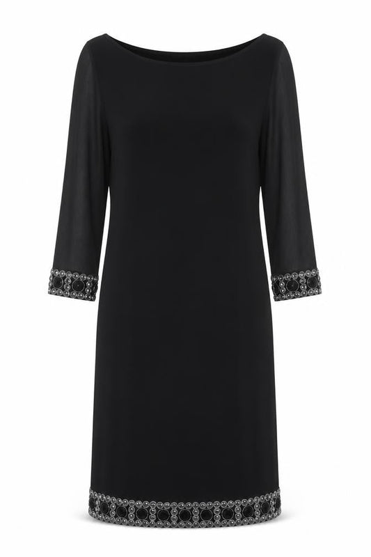 Tiana B Womens Black Polyester Sheath Size 8 Boat Neck Pullover - Embellished
