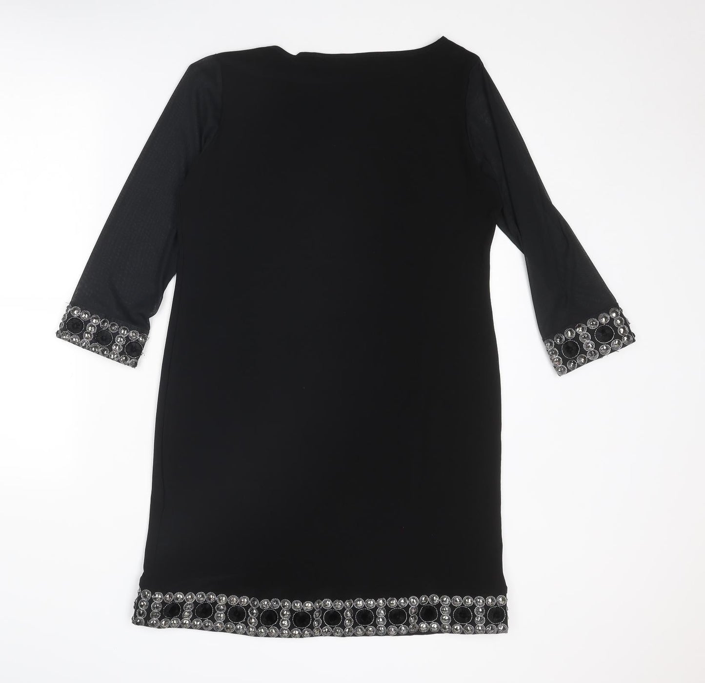 Tiana B Womens Black Polyester Sheath Size 8 Boat Neck Pullover - Embellished