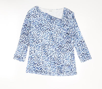 Classics Womens Blue Geometric Polyester Basic Blouse Size 10 V-Neck - Asymmetric Neckline