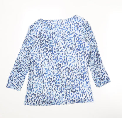 Classics Womens Blue Geometric Polyester Basic Blouse Size 10 V-Neck - Asymmetric Neckline