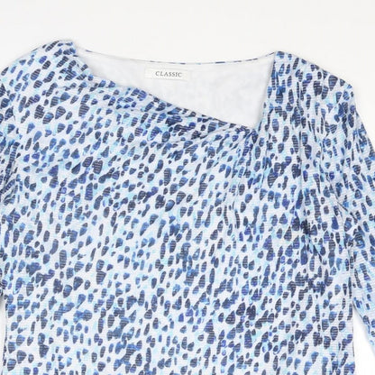 Classics Womens Blue Geometric Polyester Basic Blouse Size 10 V-Neck - Asymmetric Neckline