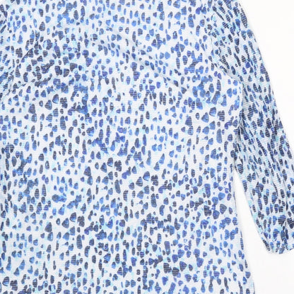 Classics Womens Blue Geometric Polyester Basic Blouse Size 10 V-Neck - Asymmetric Neckline
