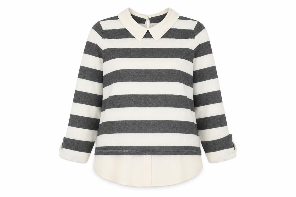 Faith & Joy Womens Ivory Collared Striped Polyester Pullover Jumper Size M