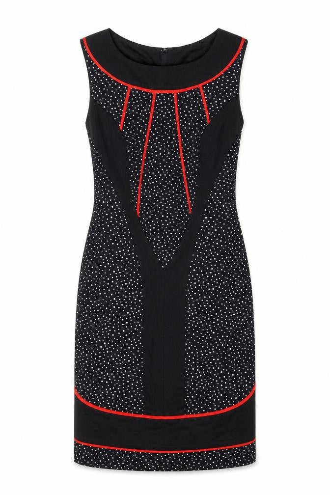 BNY Womens Black Geometric Polyester Shift Size 10 Round Neck Zip
