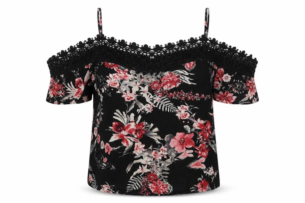 Voyelles Womens Multicoloured Floral Viscose Basic Blouse Size M Round Neck - Cold Shoulder