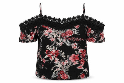 Voyelles Womens Multicoloured Floral Viscose Basic Blouse Size M Round Neck - Cold Shoulder