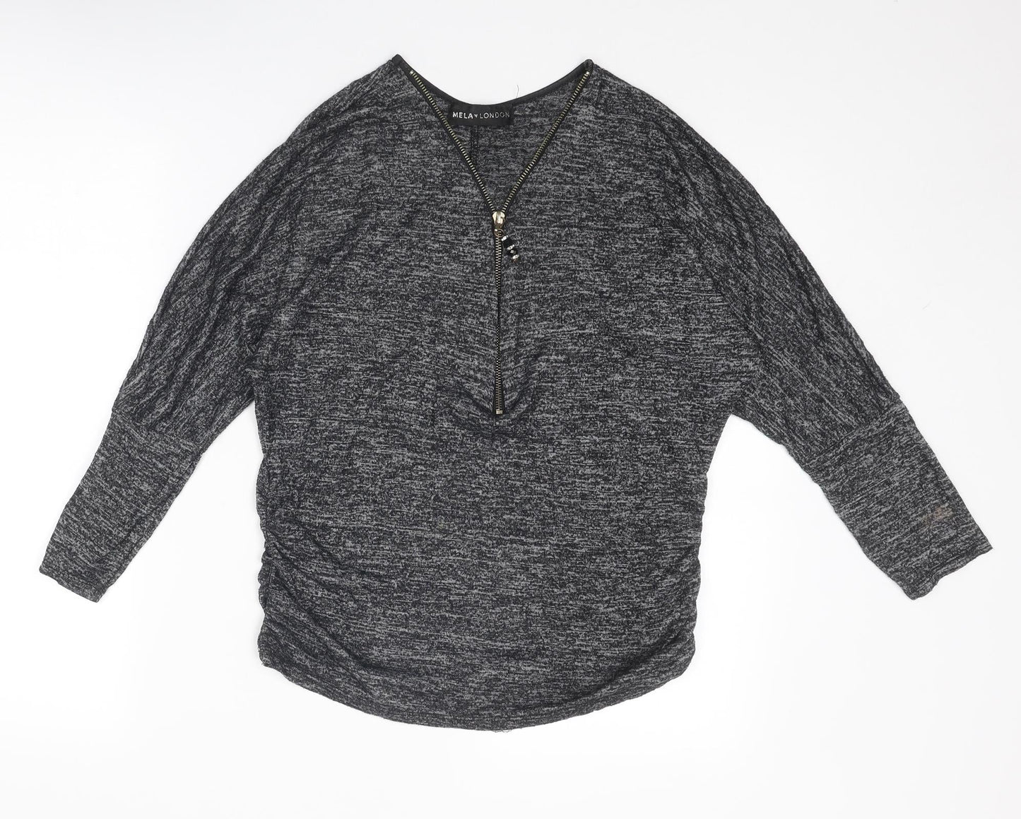 Mela London Womens Grey V-Neck Polyester Pullover Jumper Size M