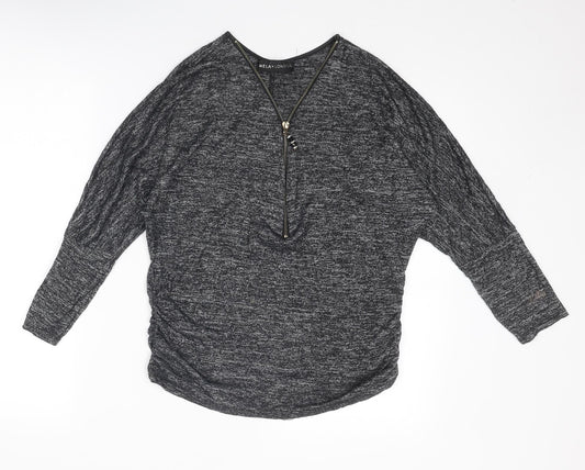Mela London Womens Grey V-Neck Polyester Pullover Jumper Size M