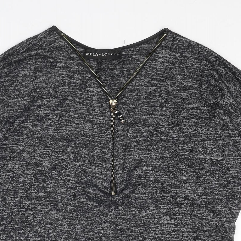Mela London Womens Grey V-Neck Polyester Pullover Jumper Size M