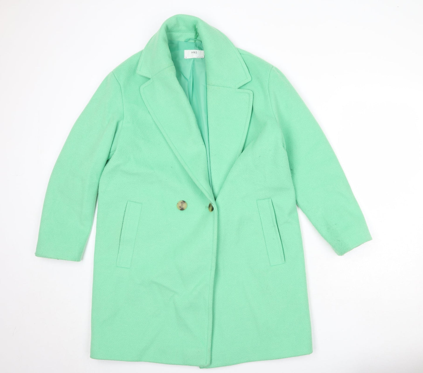Marks and Spencer Womens Green Overcoat Coat Size 12 Button