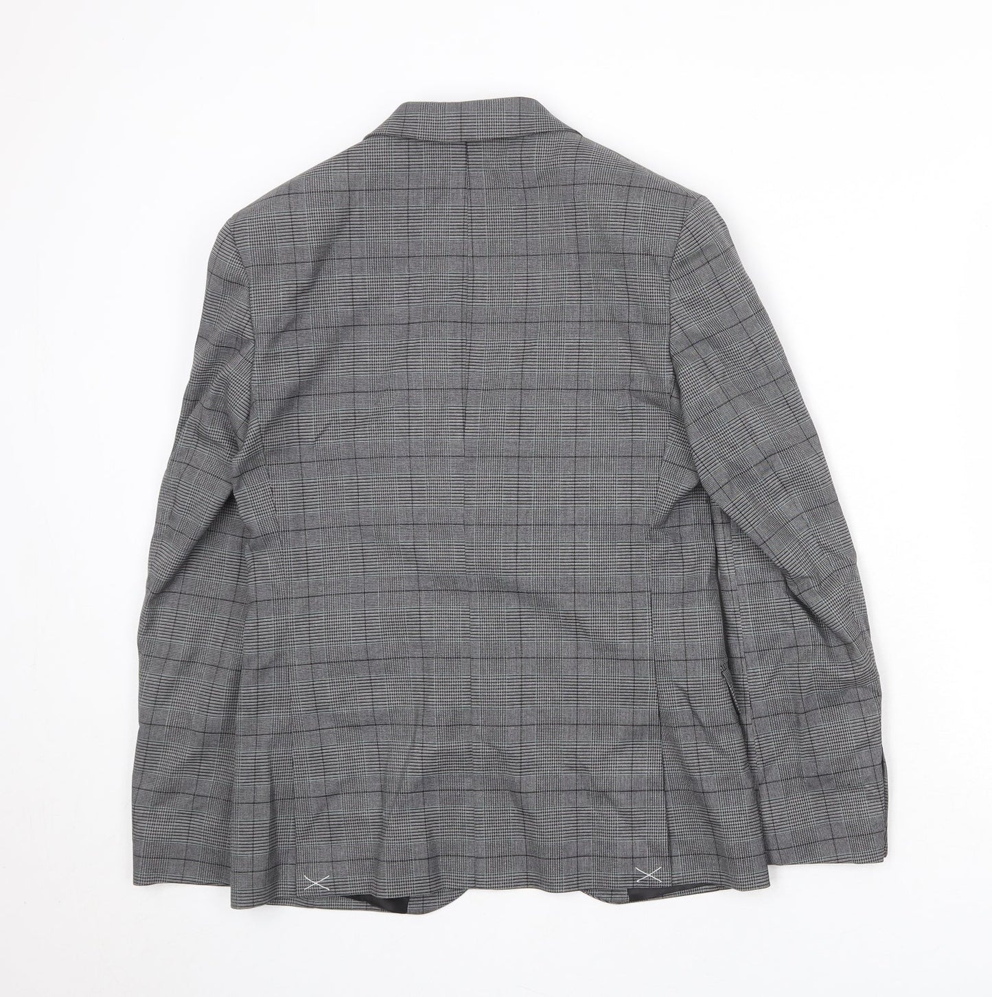 Marks and Spencer Mens Grey Plaid Polyester Jacket Suit Jacket Size 36 Regular