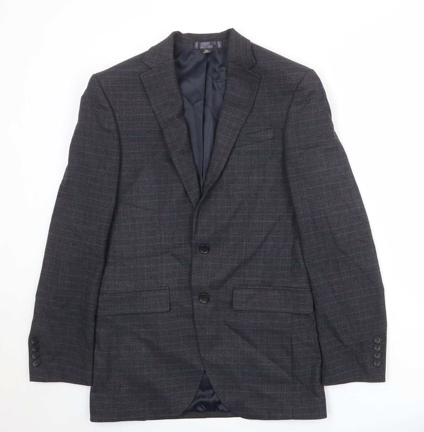 Marks and Spencer Mens Blue Plaid Polyester Jacket Suit Jacket Size 36 Regular