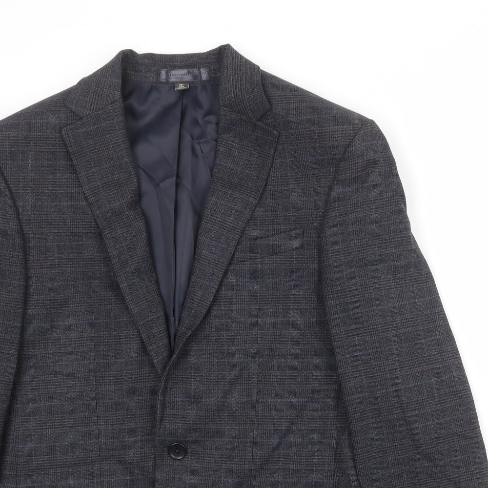 Marks and Spencer Mens Blue Plaid Polyester Jacket Suit Jacket Size 36 Regular