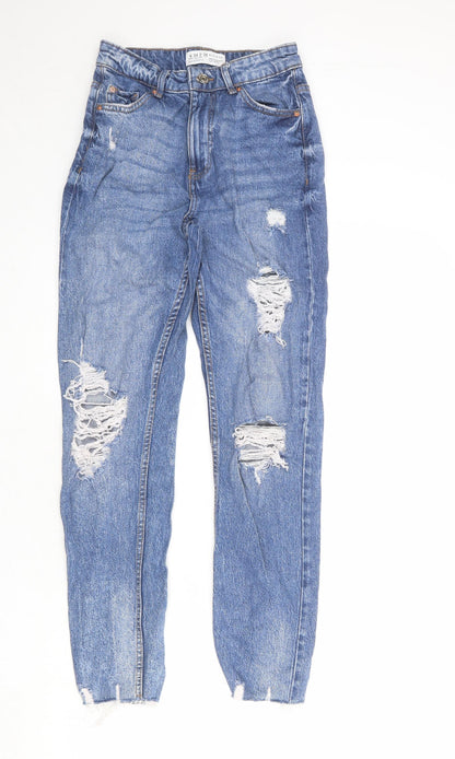 Additional front view of Denim & Co. women’s blue cotton straight jeans, size UK 6, regular zip