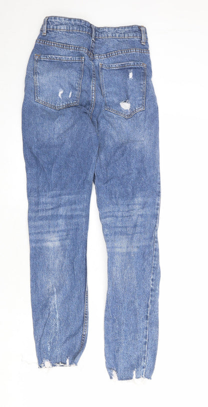 Back view of Denim & Co. women’s blue cotton straight jeans, size UK 6, regular zip