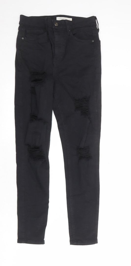 Topshop Womens Black Cotton Skinny Jeans Size 28 in Regular Zip
