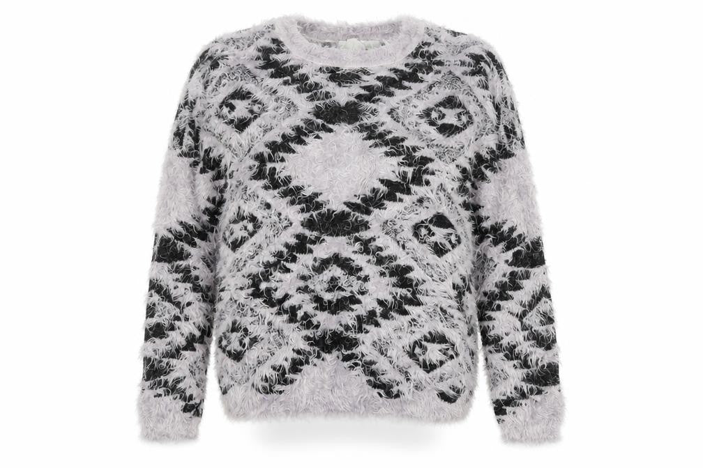 Staring at Stars Womens Grey Round Neck Geometric Nylon Pullover Jumper Size M