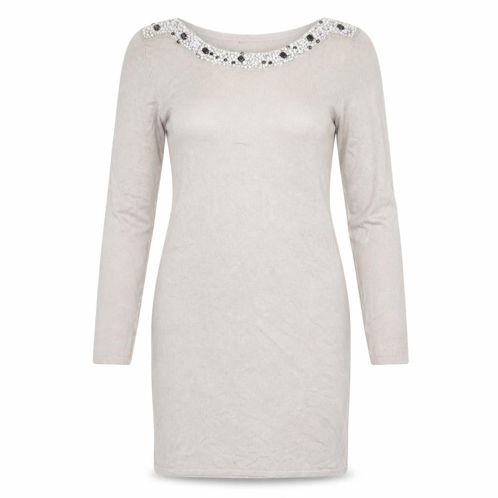 Bonprix Womens Beige Viscose Shift Size M Round Neck Pullover
