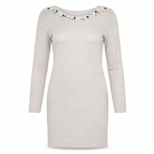 bpc Womens Beige Viscose Shift Size M Round Neck Pullover