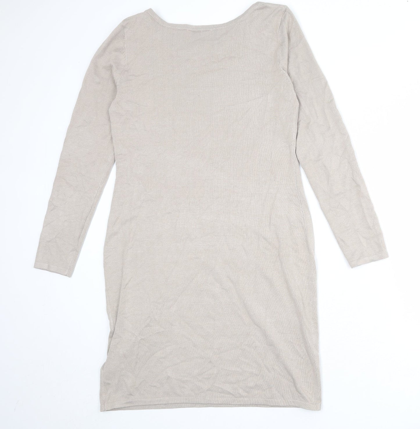 bpc Womens Beige Viscose Shift Size M Round Neck Pullover