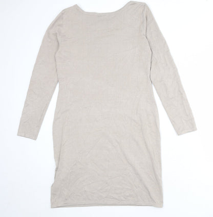 Bonprix Womens Beige Viscose Shift Size M Round Neck Pullover