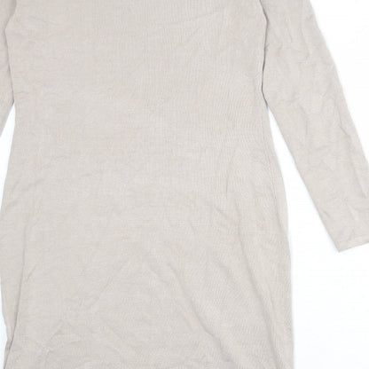 Bonprix Womens Beige Viscose Shift Size M Round Neck Pullover
