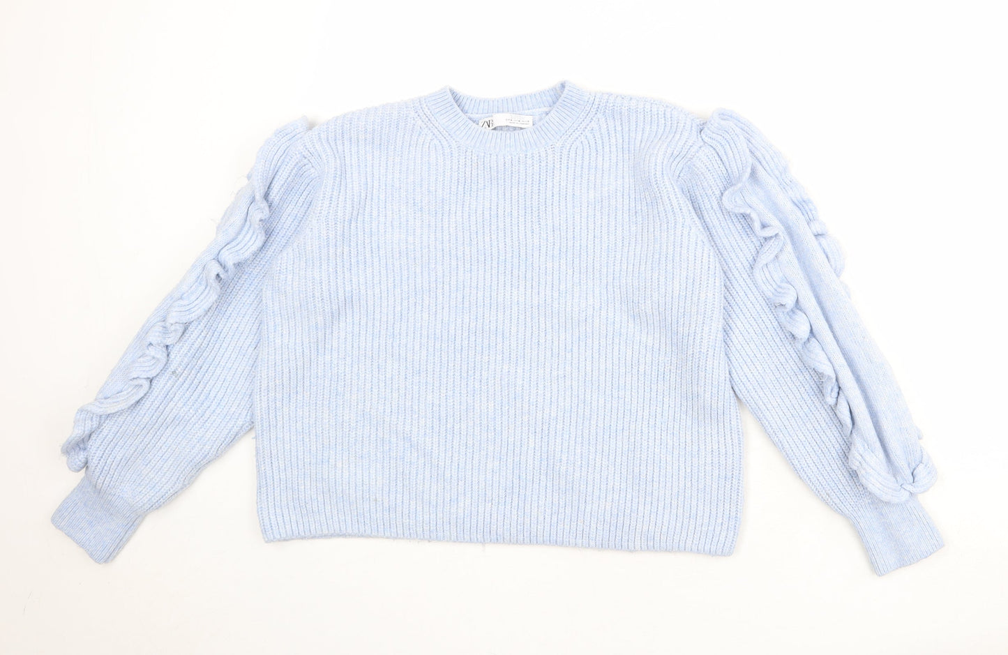 Zara Womens Blue Round Neck Acrylic Pullover Jumper Size M