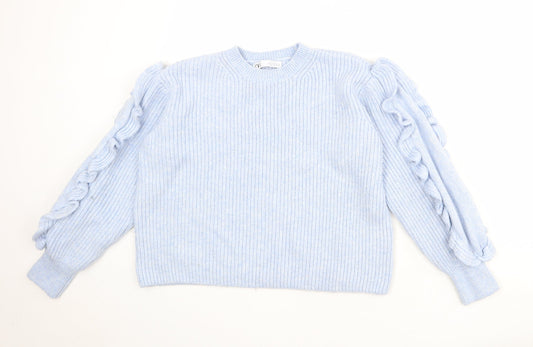 Zara Womens Blue Round Neck Acrylic Pullover Jumper Size M