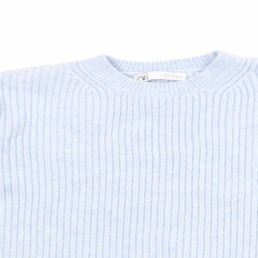 Zara Womens Blue Round Neck Acrylic Pullover Jumper Size M
