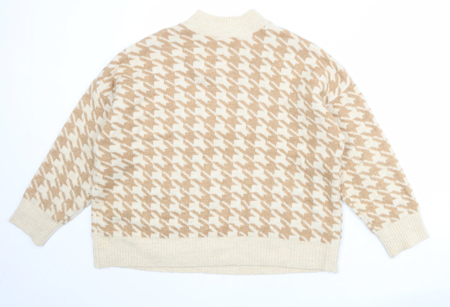 M&Co Womens Beige Mock Neck Floral Acrylic Pullover Jumper Size 18 - Houndstooth pattern