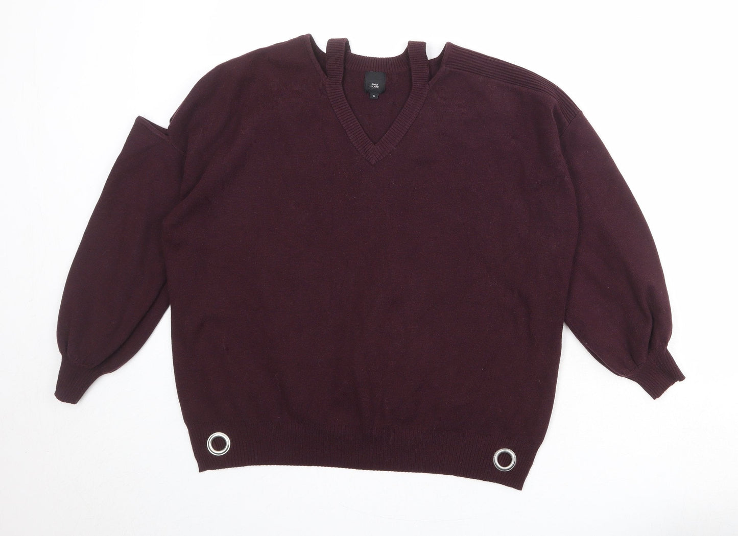 River Island Womens Red V-Neck Acrylic Pullover Jumper Size S - Cut out Detail