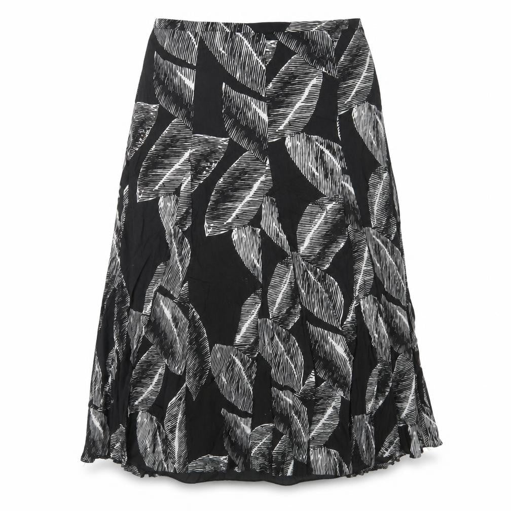 Gerry Weber Womens Black Geometric Cotton Swing Skirt Size 16 Zip - Leaf pattern