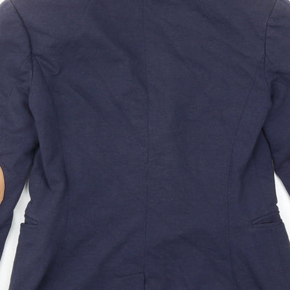 H&M Womens Blue Jacket Blazer Size 8 Button - Elbow Patches