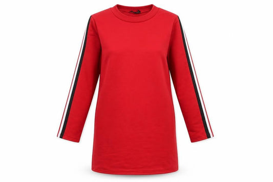 I SAW IT FIRST Womens Red Polyester Jumper Dress Size 6 Crew Neck Pullover - Side Stripe Detail