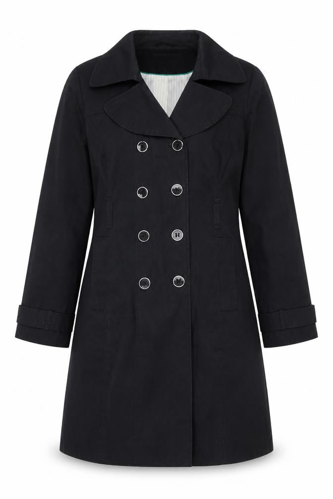 Sophie Gray Womens Black Trench Coat Coat Size 14 Button