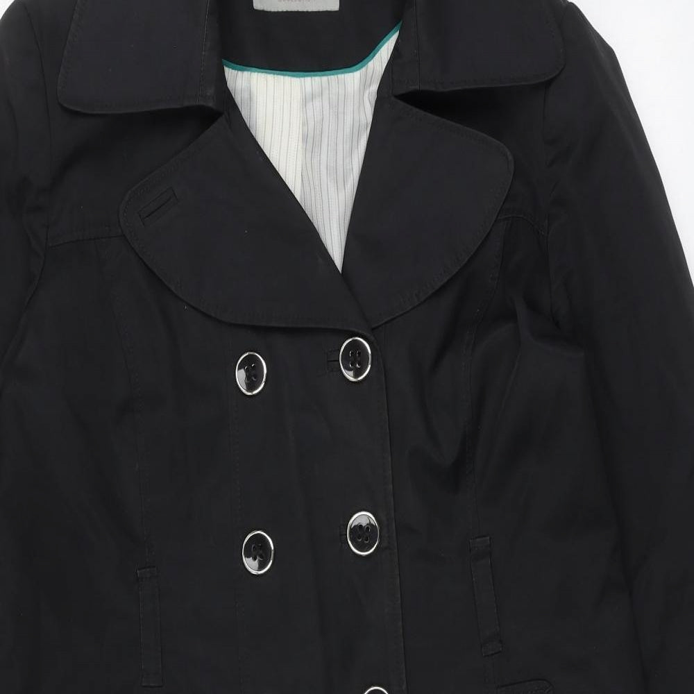 Sophie Gray Womens Black Trench Coat Coat Size 14 Button