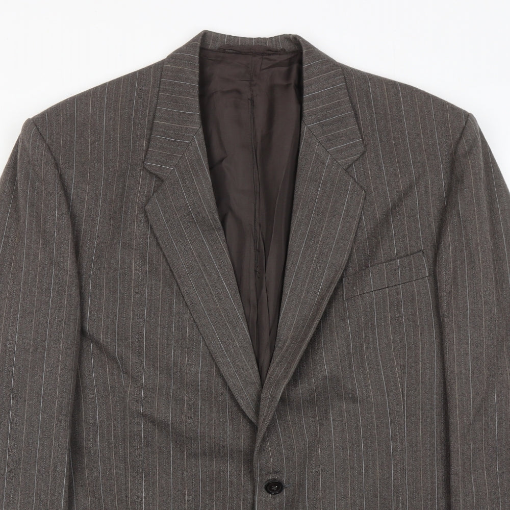 Stylex Fashions Mens Grey Striped Polyester Jacket Suit Jacket Size 44 Regular