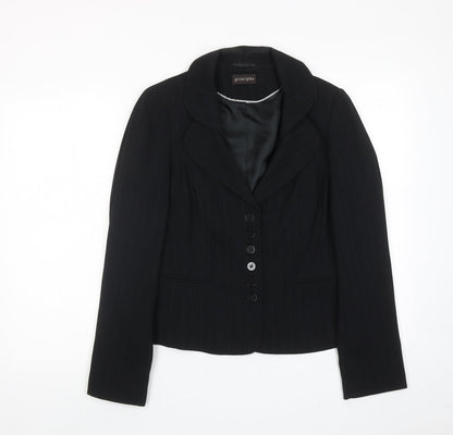 Additional front view of Principles women’s black pinstripe polyester jacket suit jacket, size UK 12
