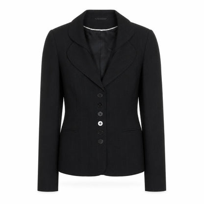 Front view of Principles women’s black pinstripe polyester jacket suit jacket, size UK 12