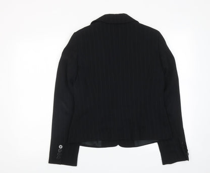 Back view of Principles women’s black pinstripe polyester jacket suit jacket, size UK 12