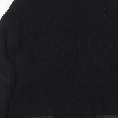 Brand and care label for Principles women’s black pinstripe polyester jacket suit jacket, size UK 12