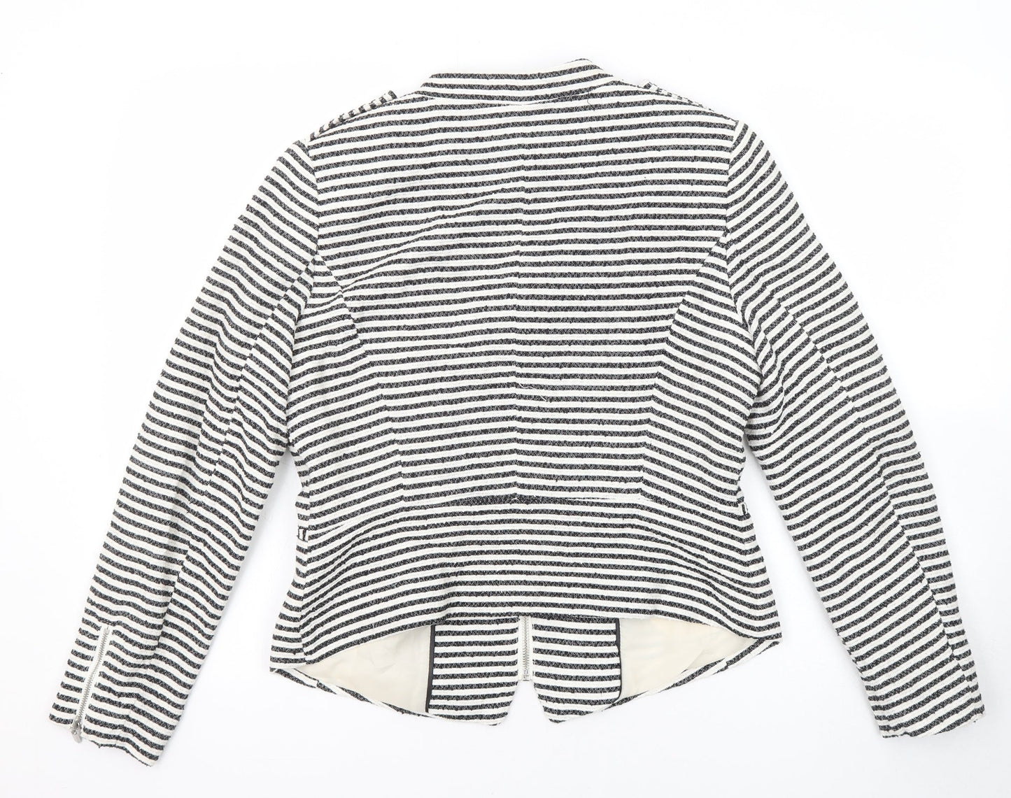 H&M Womens Black Striped Jacket Blazer Size 12 Zip