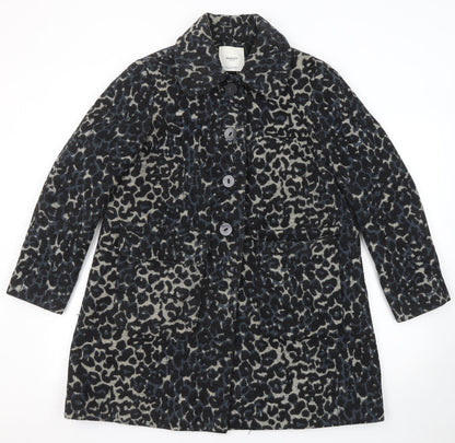Mango Womens Multicoloured Animal Print Pea Coat Coat Size L Button - Leopard Print