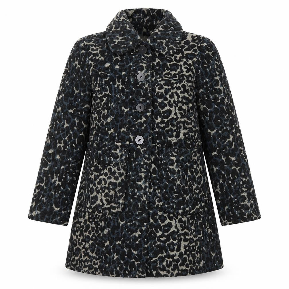 Mango Womens Multicoloured Animal Print Pea Coat Coat Size L Button - Leopard Print