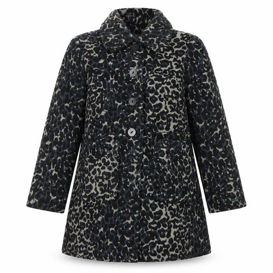 Mango Womens Multicoloured Animal Print Pea Coat Coat Size L Button - Leopard Print