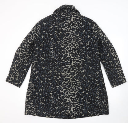 Mango Womens Multicoloured Animal Print Pea Coat Coat Size L Button - Leopard Print