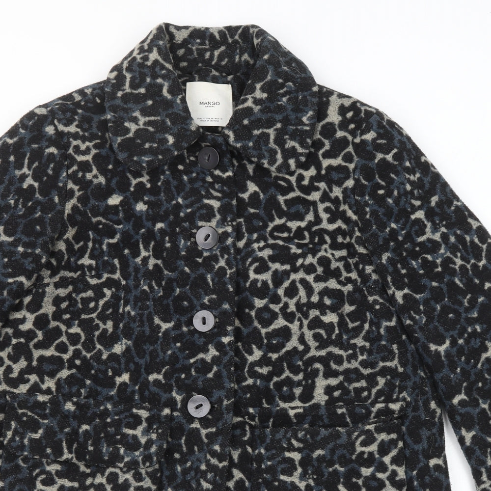 Mango Womens Multicoloured Animal Print Pea Coat Coat Size L Button - Leopard Print